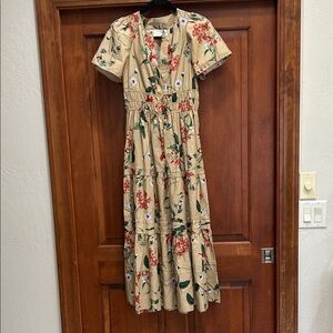 Anthropologie Tan Floral Maxi Dress